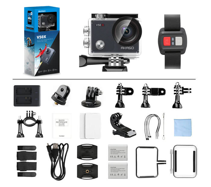 Akaso Action camera V50x what's in the box