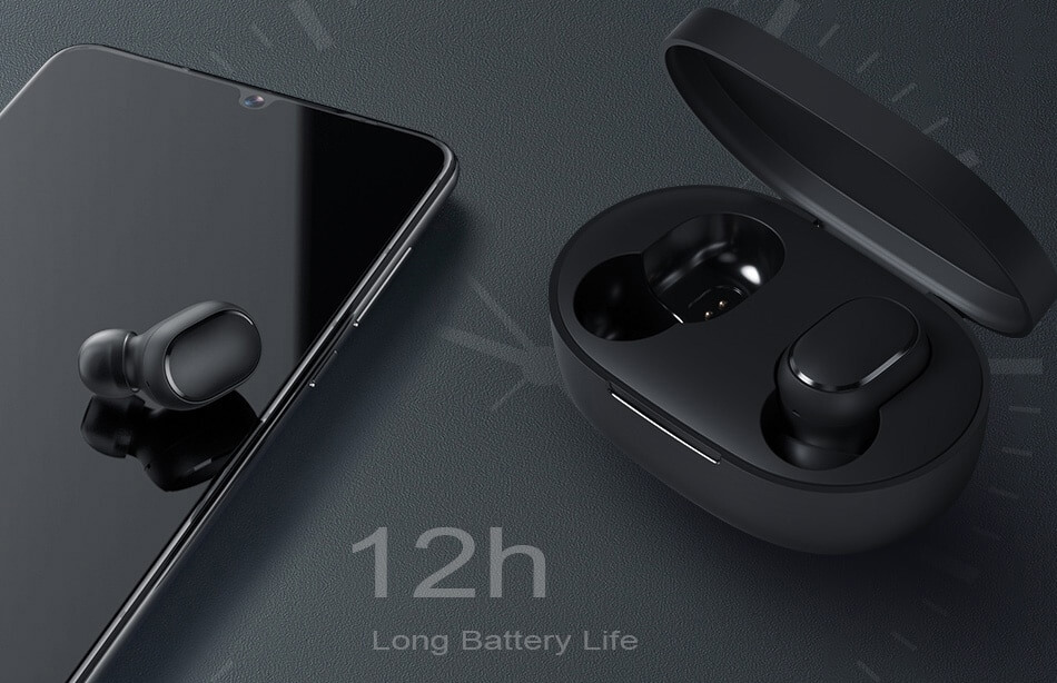 MI EARBUDS BASIC 2 with smartphone and information on battery life