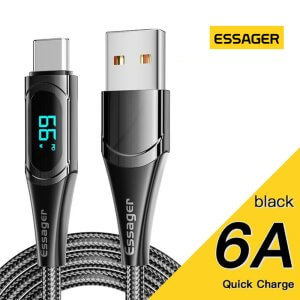 essager led cable 6a fast charge usb to type c braided