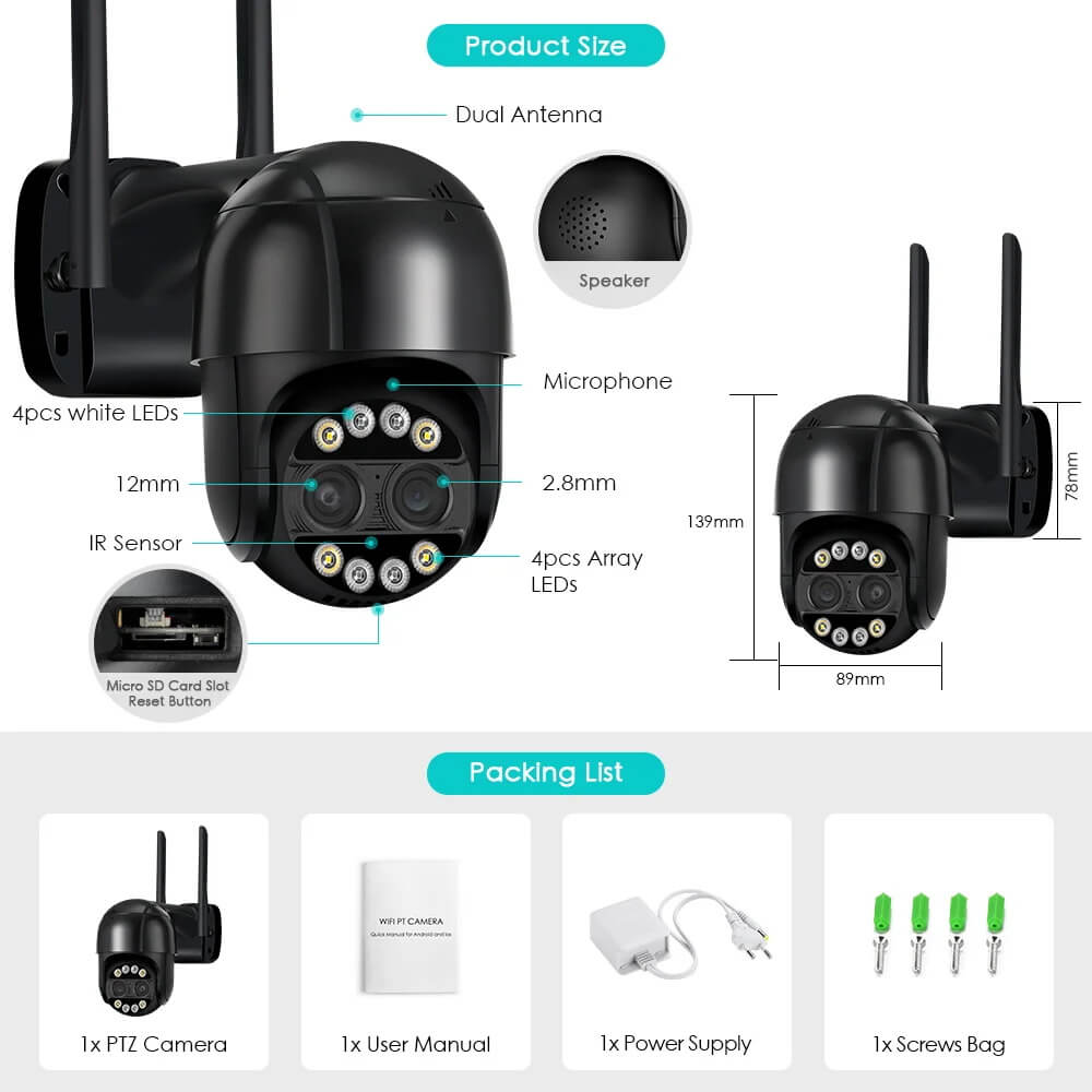 BESDER 4MP IP CAMERA PTZ FEATURES