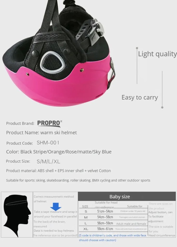 PROPRO SKI HELMET BLACK STRIPE INFO